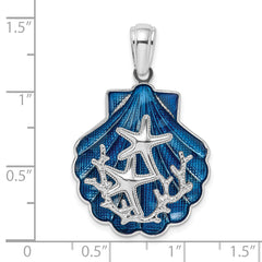 De-Ani Sterling Silver Rhodium-Plated Enameled Blue Shell with Starfish Pendant