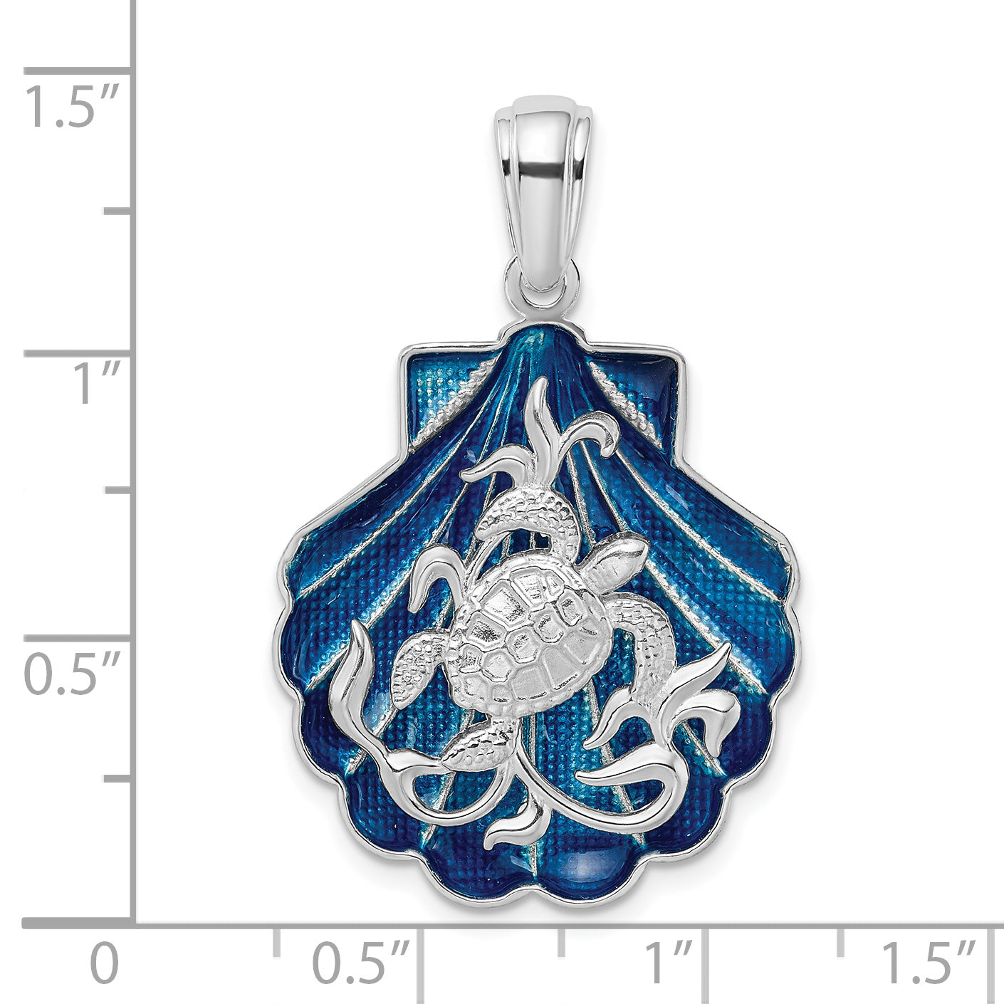 De-Ani Sterling Silver Rhodium-Plated Enameled Blue Shell with Turtle Pendant