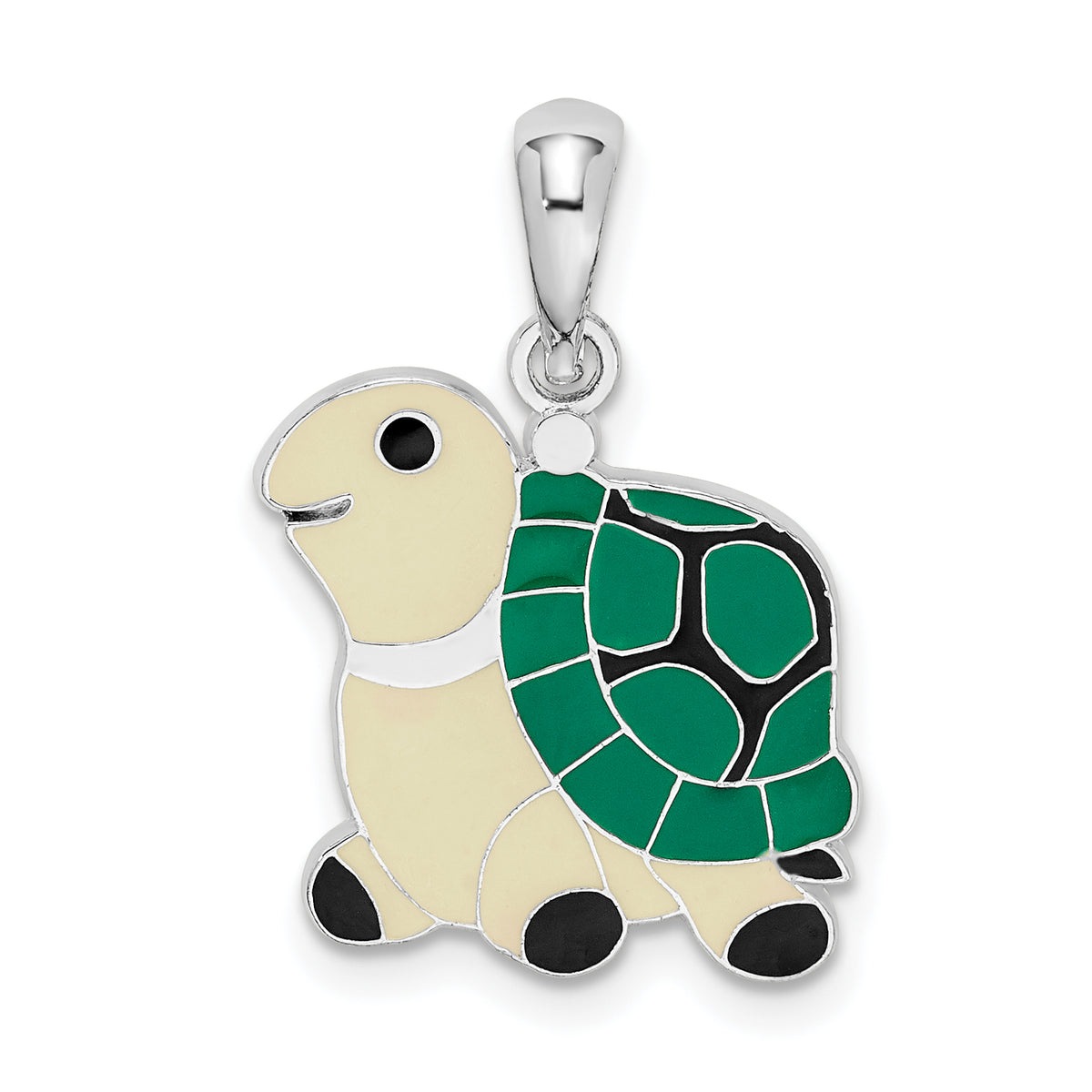 De-Ani Sterling Silver Rhodium-Plated Polished Enameled Green Turtle Pendant