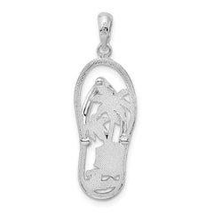 De-Ani Sterling Silver Rhodium-Plated Enameled Beach Scene Flip-flop Pendant