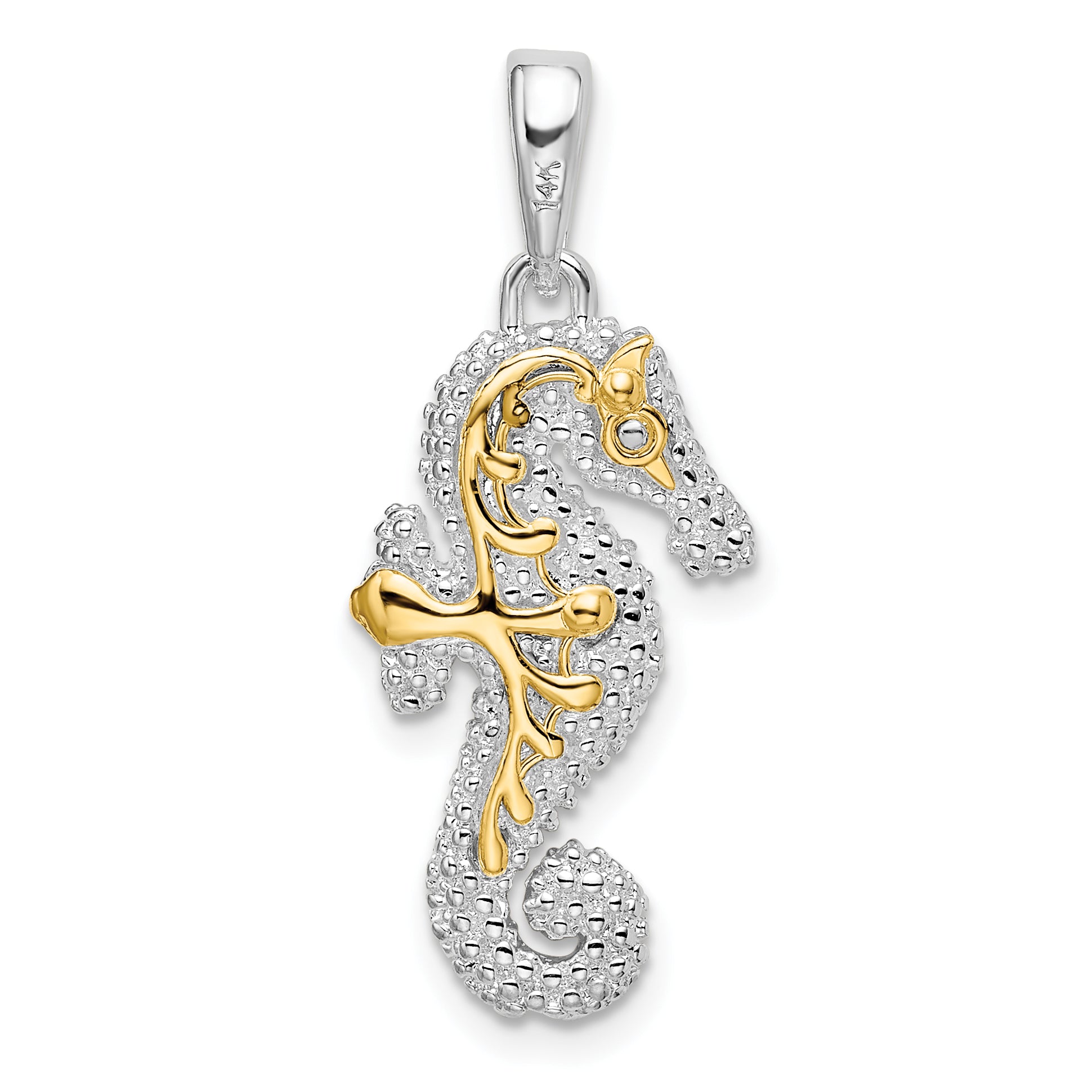 De-Ani Sterling Silver Rhodium-Plated 3D Seahorse with 14k Accent Pendant