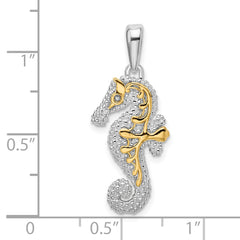 De-Ani Sterling Silver Rhodium-Plated 3D Seahorse with 14k Accent Pendant