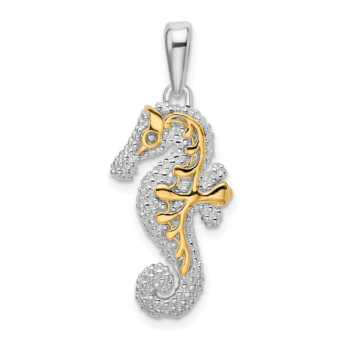 De-Ani Sterling Silver Rhodium-Plated 3D Seahorse with 14k Accent Pendant