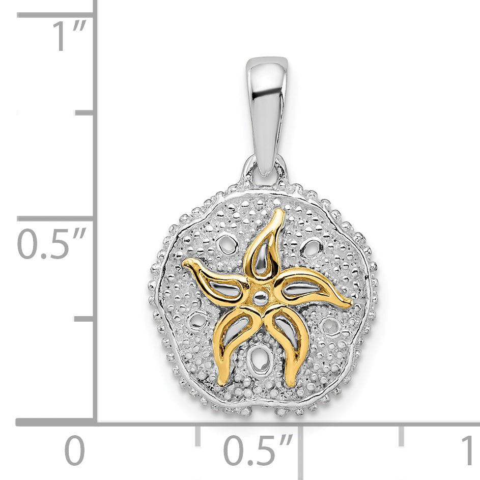 De-Ani Sterling Silver Rhodium-Plated Large Sand Dollar with 14k Starfish Pendant