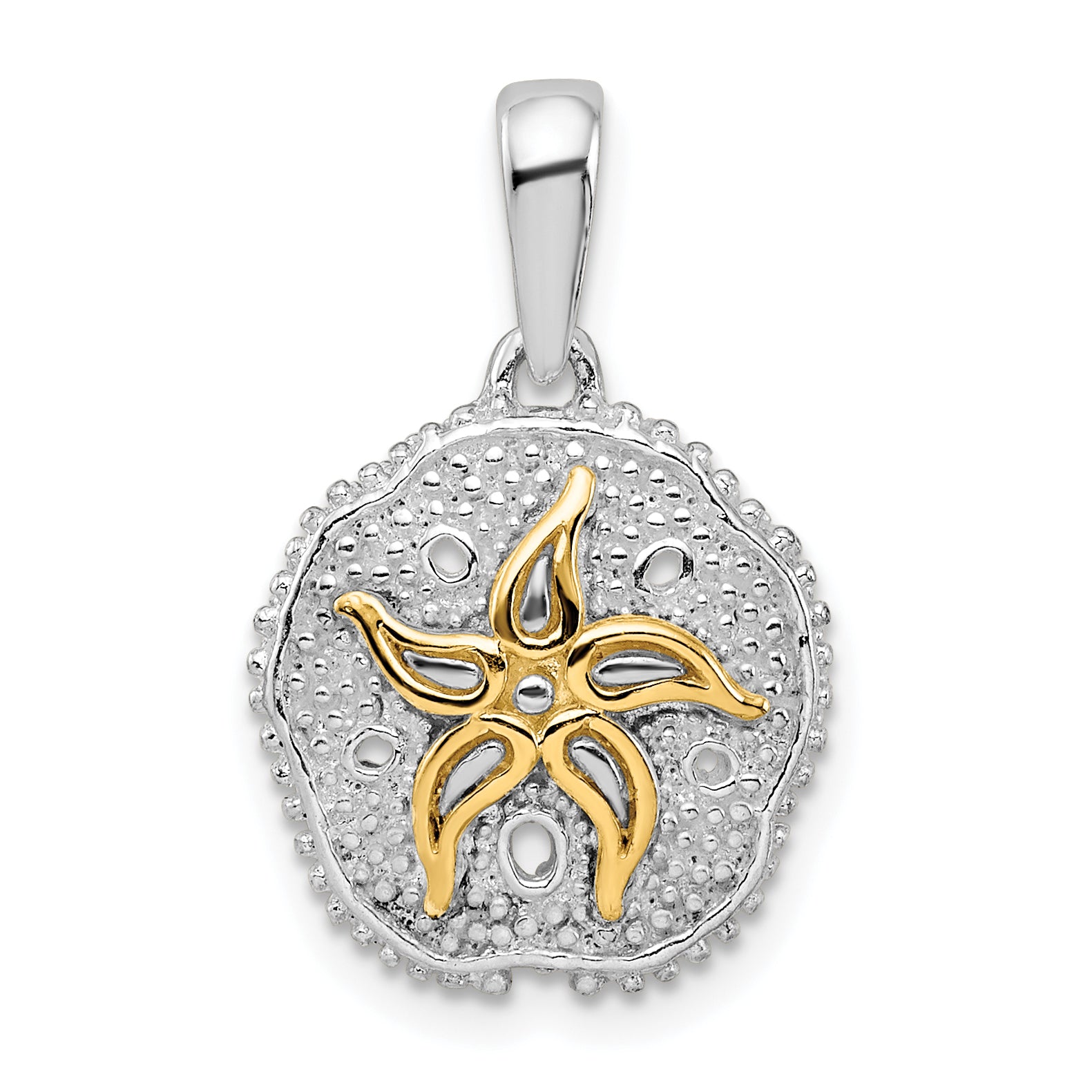 De-Ani Sterling Silver Rhodium-Plated Large Sand Dollar with 14k Starfish Pendant