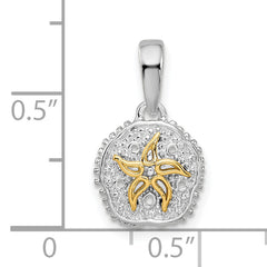 De-Ani Sterling Silver Rhodium-Plated Sand Dollar with 14k Starfish Pendant