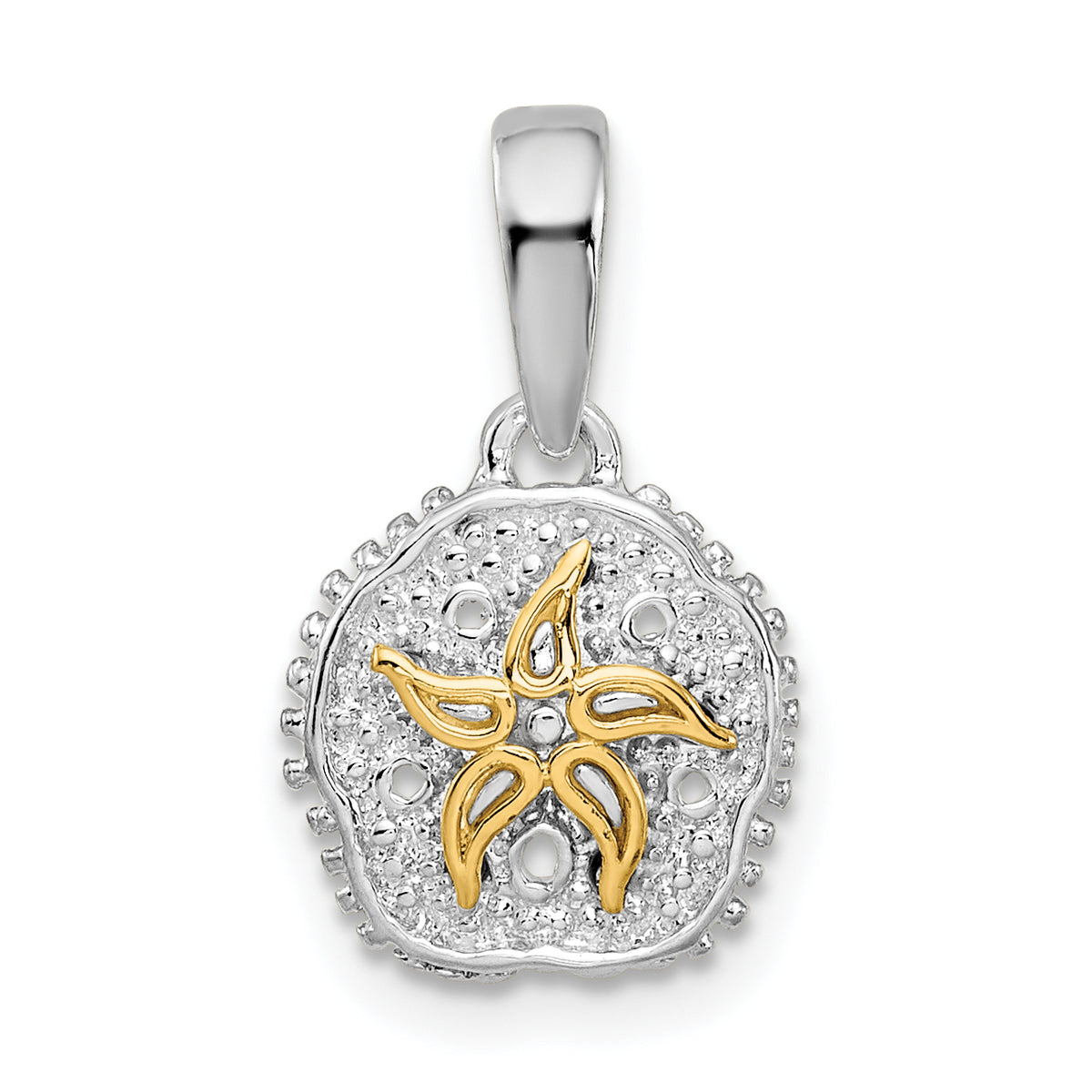 De-Ani Sterling Silver Rhodium-Plated Sand Dollar with 14k Starfish Pendant