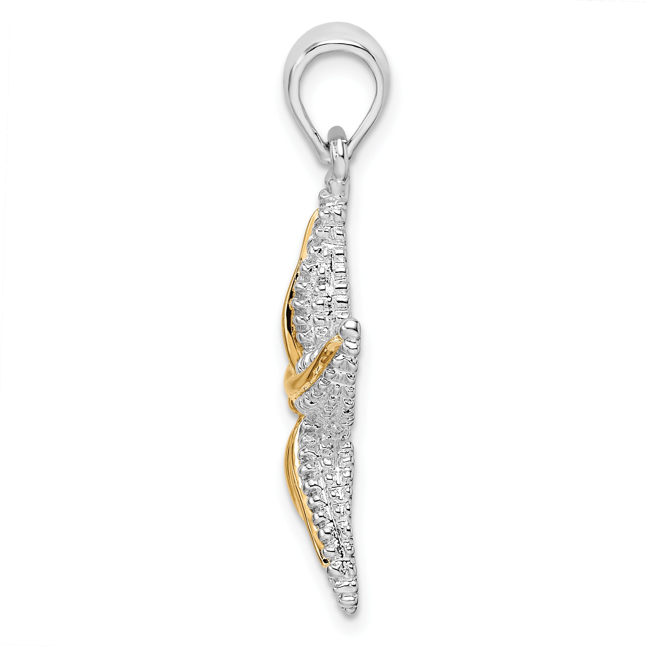 De-Ani Sterling Silver Rhodium-Plated Polished Starfish with 14k Accent Pendant