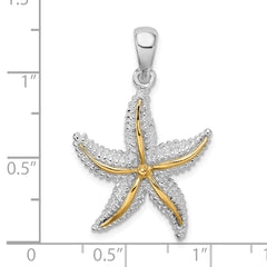 De-Ani Sterling Silver Rhodium-Plated Polished Starfish with 14k Accent Pendant