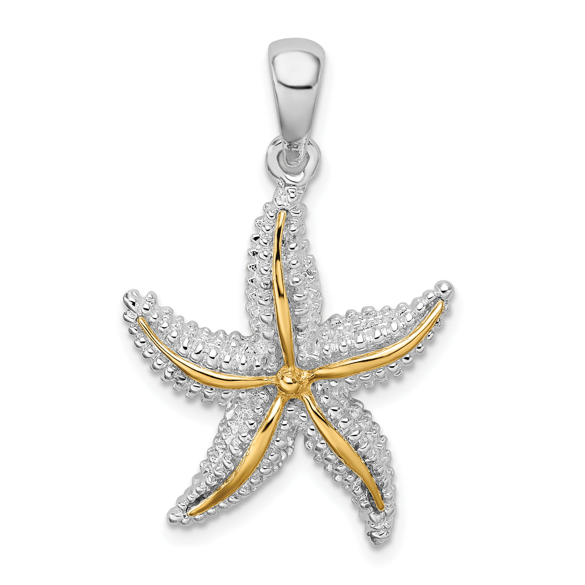 De-Ani Sterling Silver Rhodium-Plated Polished Starfish with 14k Accent Pendant