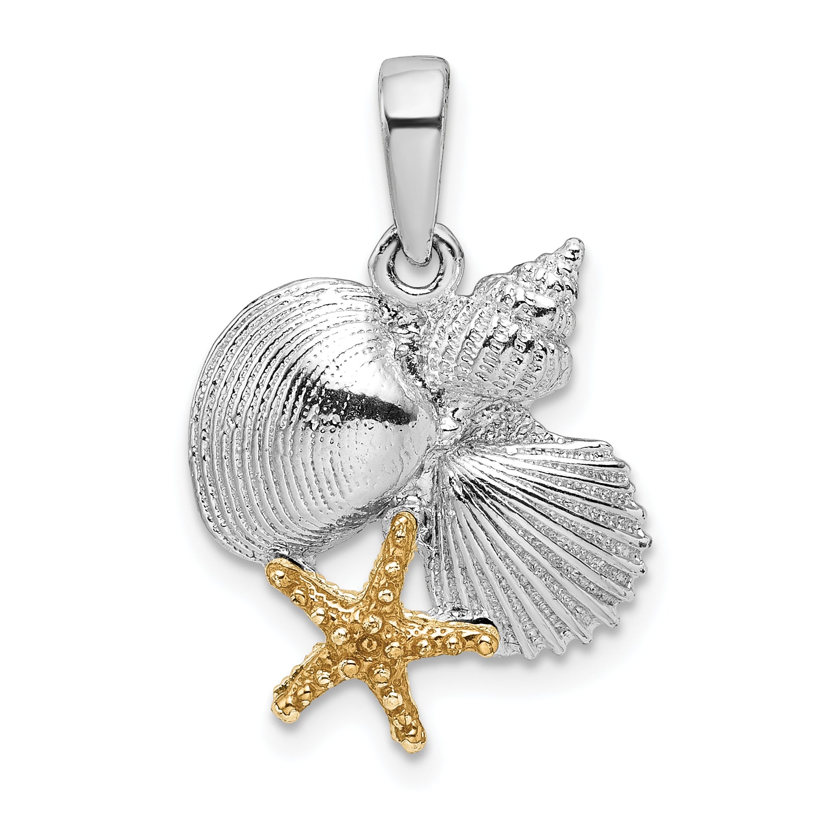 De-Ani Sterling Silver Rhodium-Plated Polished Shells with 14k Starfish Pendant