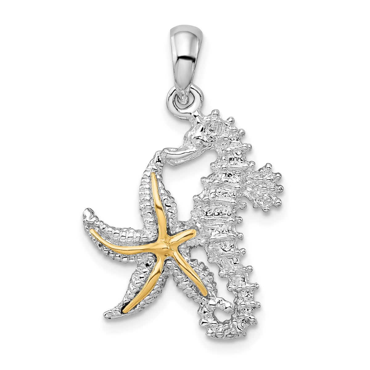 De-Ani Sterling Silver Rhodium-Plated Seahorse Starfish with 14k Pendant