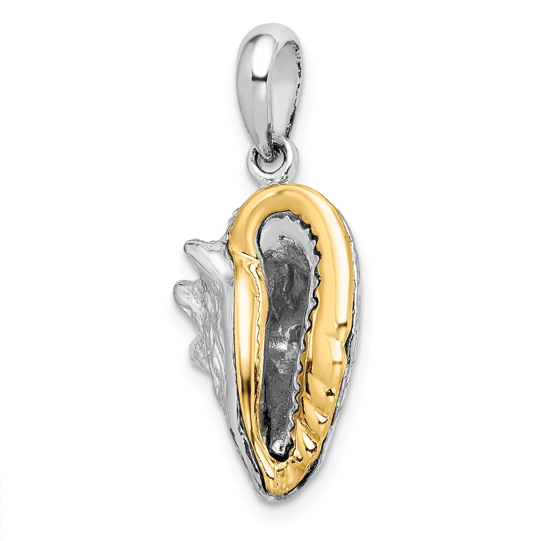 De-Ani Sterling Silver Rhodium-Plated 3D Conch Shell with 14k Accent Pendant