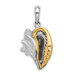 De-Ani Sterling Silver Rhodium-Plated 3D Conch Shell with 14k Accent Pendant