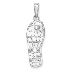 De-Ani Sterling Silver Rhodium-Plated 3D Floral Flip-flop with 14k Straps Pendant