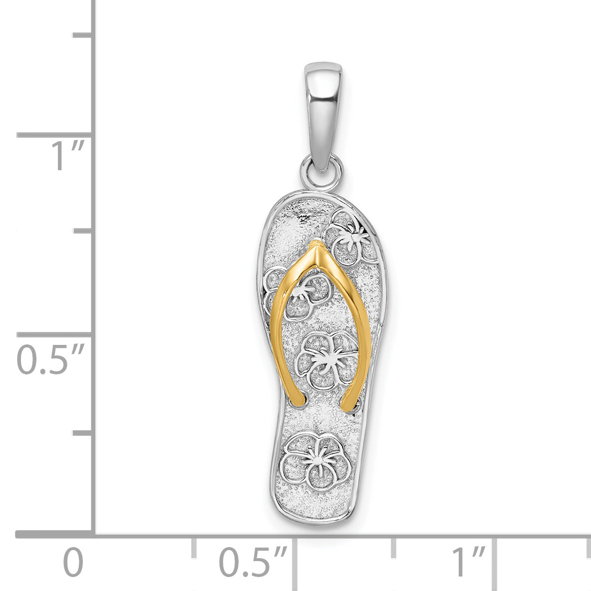 De-Ani Sterling Silver Rhodium-Plated 3D Floral Flip-flop with 14k Straps Pendant