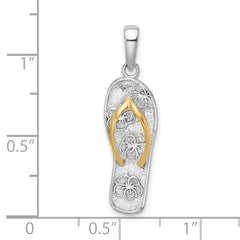 De-Ani Sterling Silver Rhodium-Plated 3D Floral Flip-flop with 14k Straps Pendant