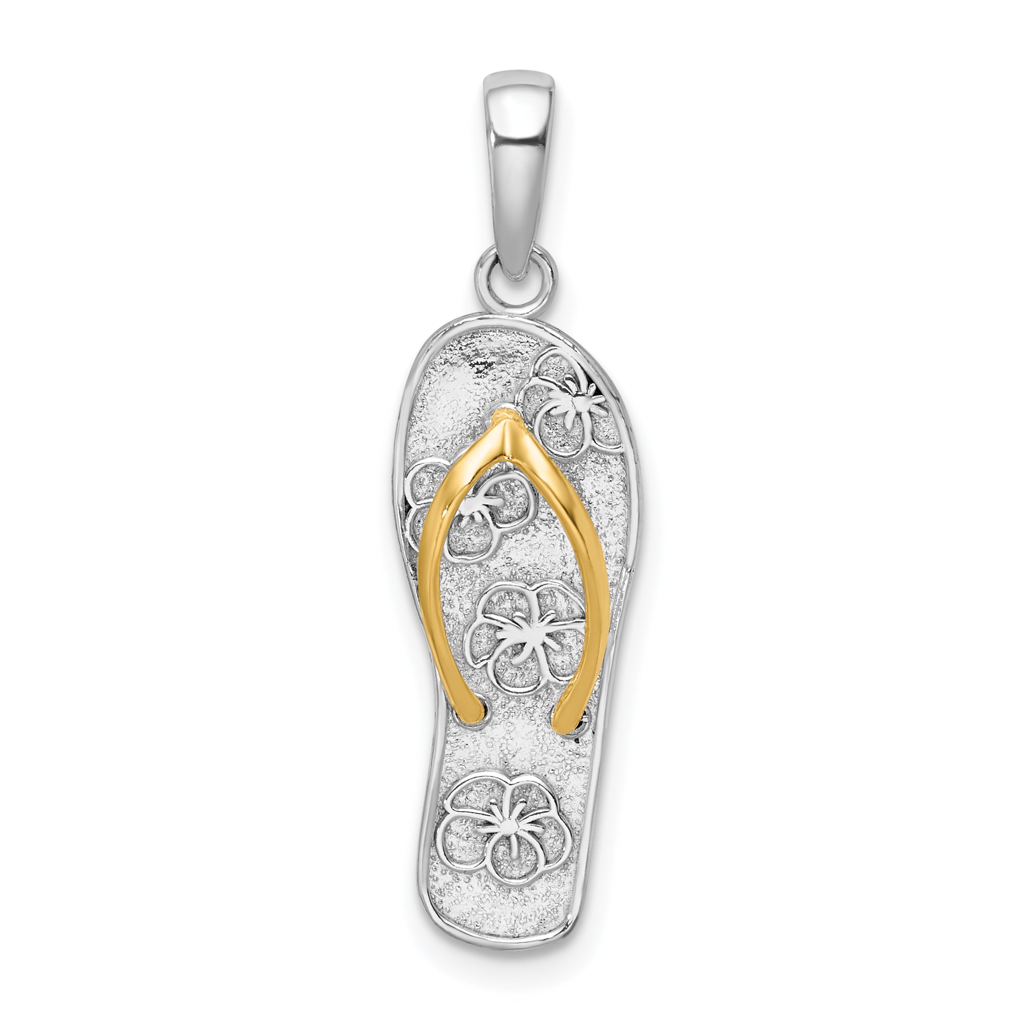 De-Ani Sterling Silver Rhodium-Plated 3D Floral Flip-flop with 14k Straps Pendant