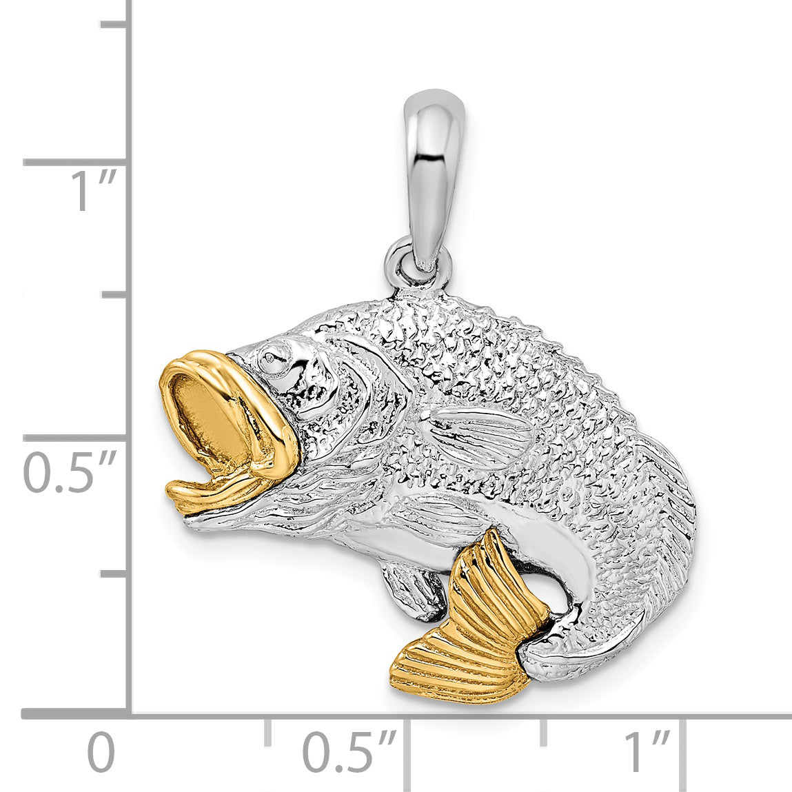 De-Ani Sterling Silver Rhodium-Plated Jumping Bass with 14k Accents Pendant