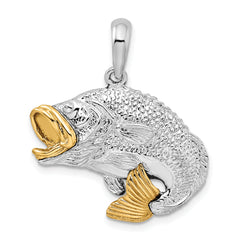 De-Ani Sterling Silver Rhodium-Plated Jumping Bass with 14k Accents Pendant