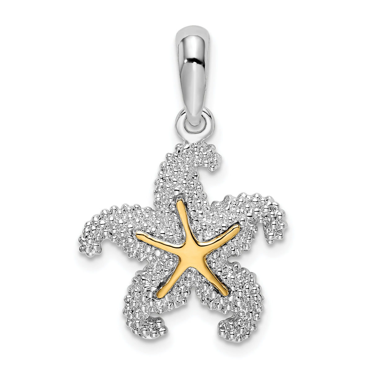 De-Ani Sterling Silver Rhodium-Plated Textured Starfish with 14k Accent Pendant