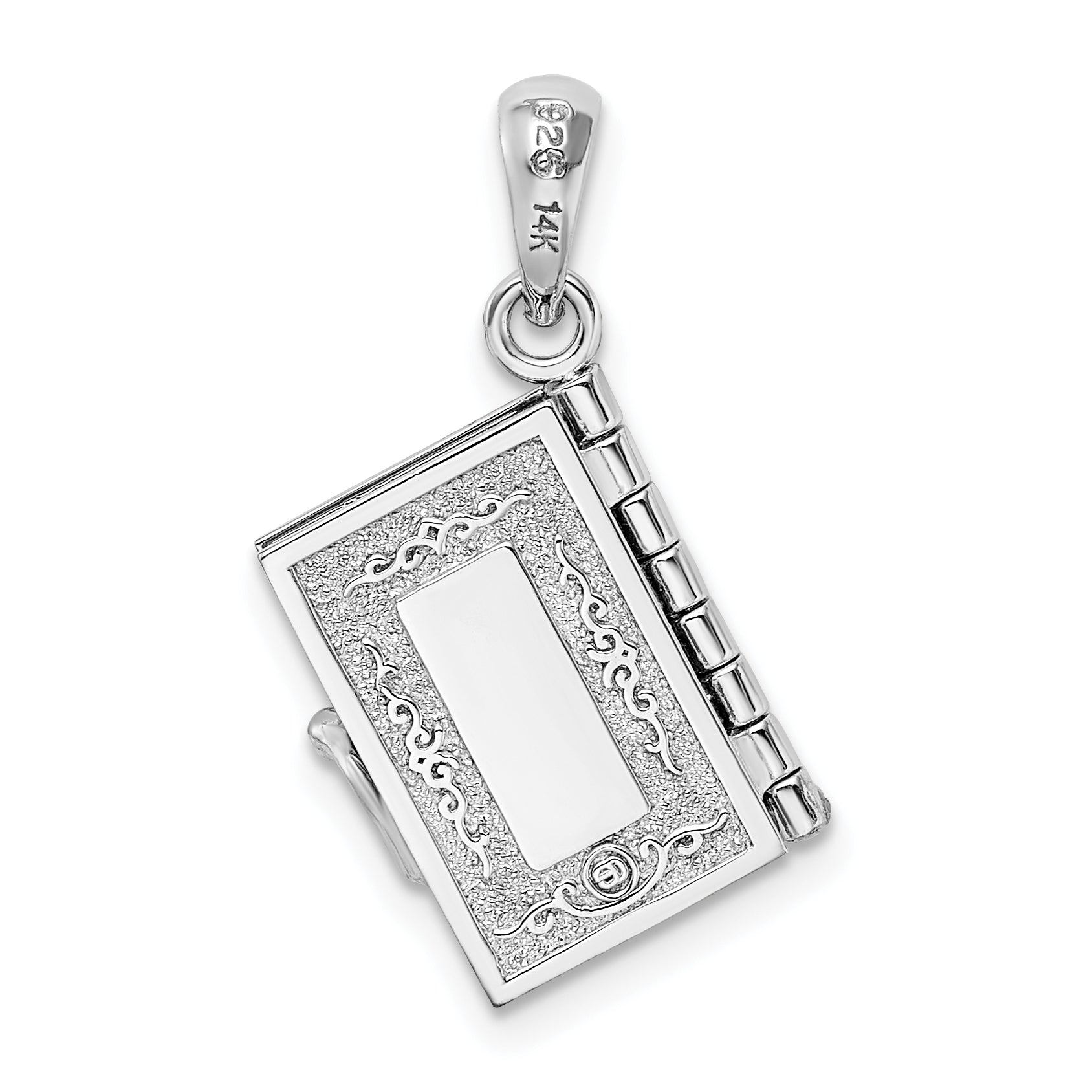 De-Ani Sterling Silver Rhodium-Plated Texture Lords Prayer Bible with 14k Cross Pendant