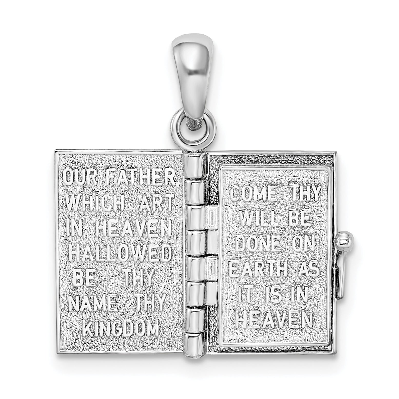 De-Ani Sterling Silver Rhodium-Plated Texture Lords Prayer Bible with 14k Cross Pendant