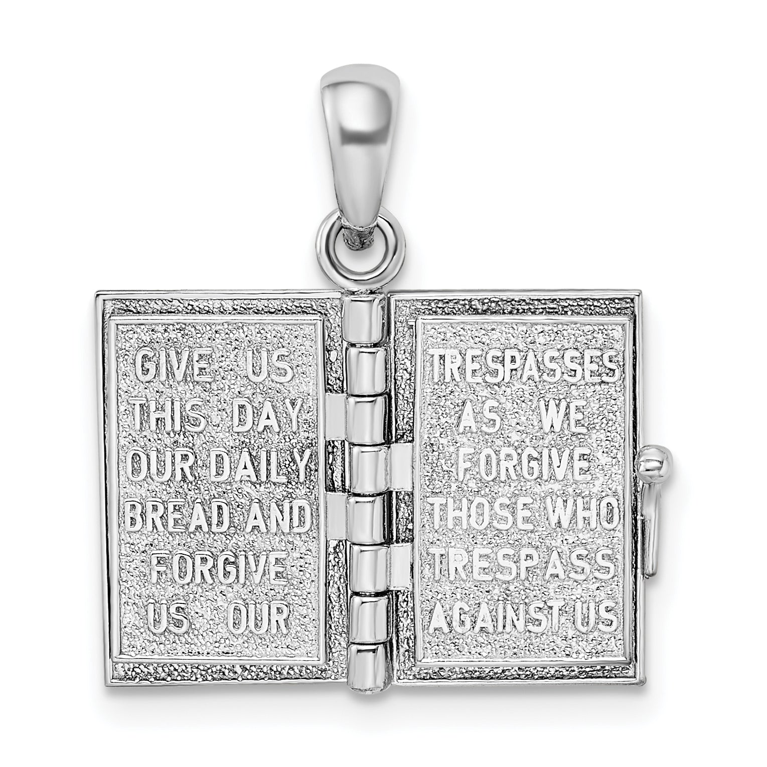 De-Ani Sterling Silver Rhodium-Plated Texture Lords Prayer Bible with 14k Cross Pendant