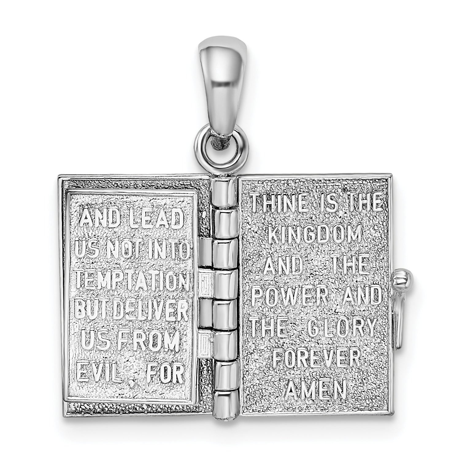 De-Ani Sterling Silver Rhodium-Plated Texture Lords Prayer Bible with 14k Cross Pendant