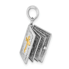 De-Ani Sterling Silver Rhodium-Plated Texture Lords Prayer Bible with 14k Cross Pendant