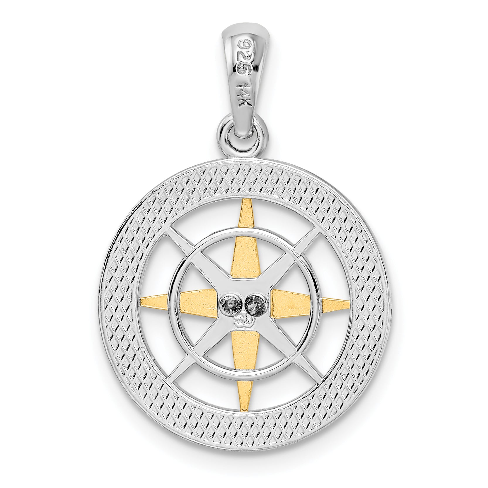 De-Ani Sterling Silver Rhodium-Plated Small Compass with 14k Needle Pendant