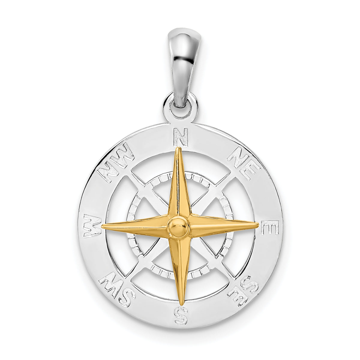 De-Ani Sterling Silver Rhodium-Plated Small Compass with 14k Needle Pendant