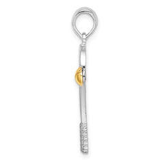 De-Ani Sterling Silver Rhodium-Plated Polished Tennis Racquet with 14k Ball Pendant