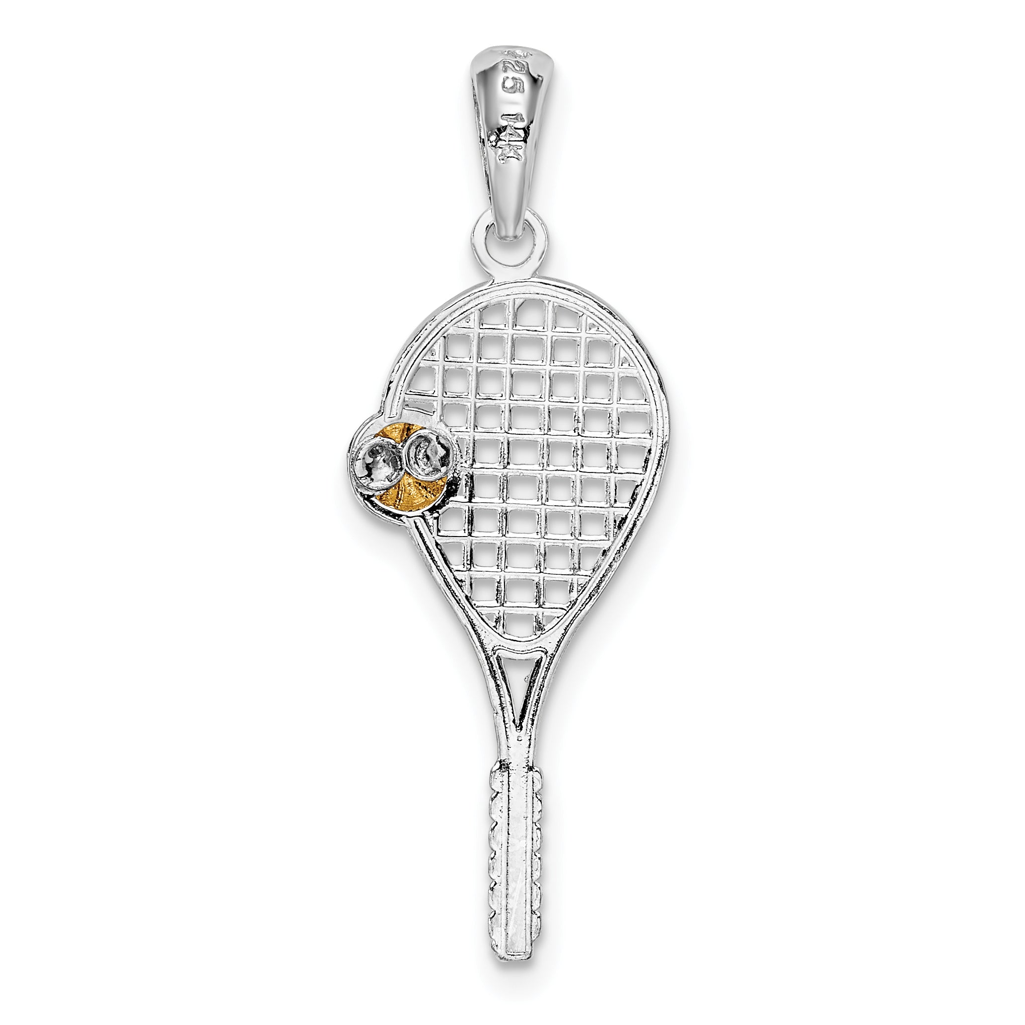 De-Ani Sterling Silver Rhodium-Plated Polished Tennis Racquet with 14k Ball Pendant