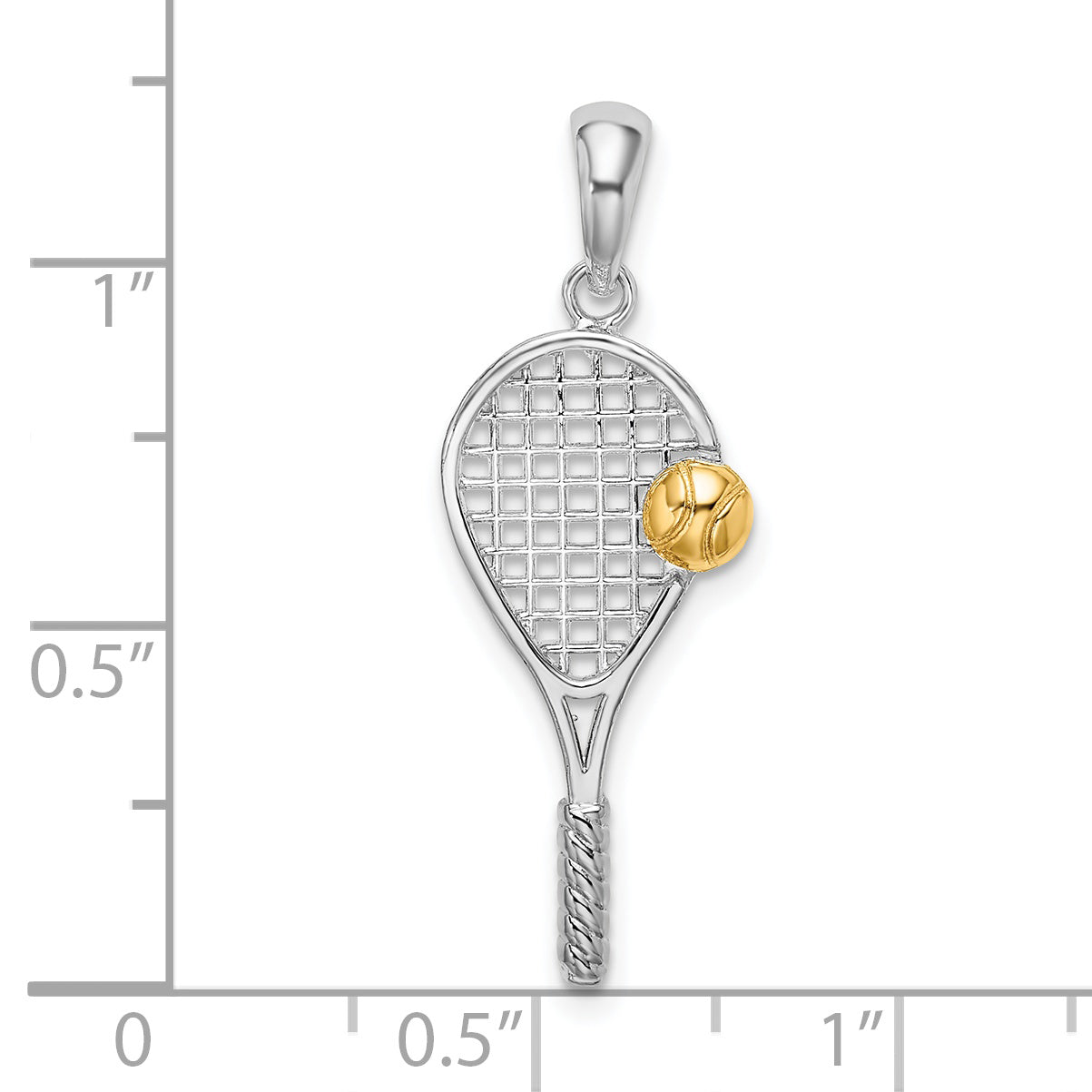 De-Ani Sterling Silver Rhodium-Plated Polished Tennis Racquet with 14k Ball Pendant