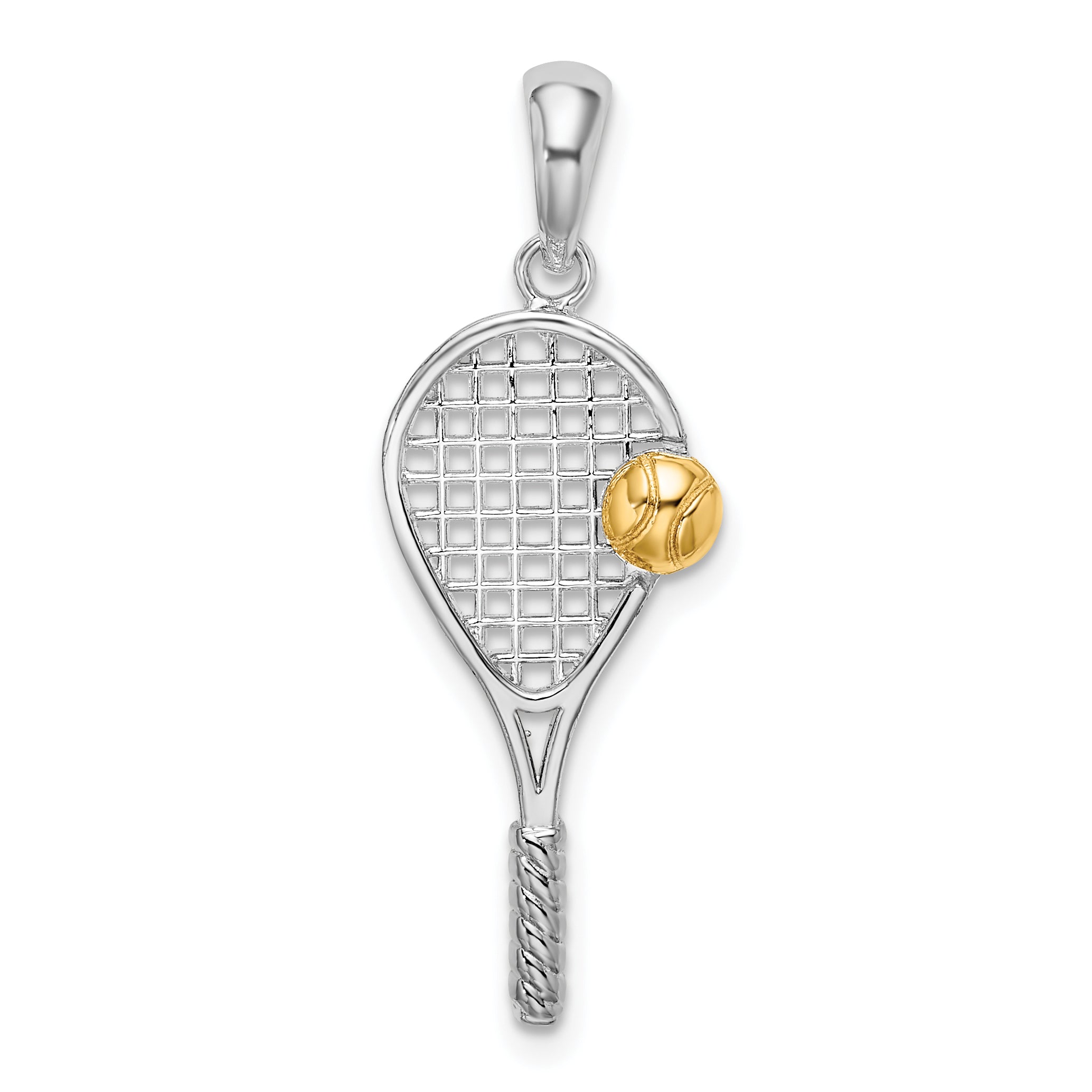 De-Ani Sterling Silver Rhodium-Plated Polished Tennis Racquet with 14k Ball Pendant