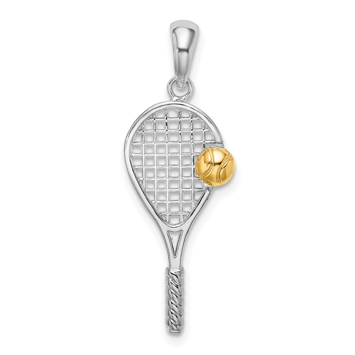 De-Ani Sterling Silver Rhodium-Plated Polished Tennis Racquet with 14k Ball Pendant