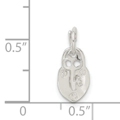 Sterling Silver 925 Lock & Key Charm with Polished Finish Solid & Casted