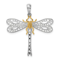 De-Ani Sterling Silver Rhodium-Plated Polished Dragonfly with 14k Accent Pendant