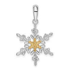 De-Ani Sterling Silver Rhodium-Plated Lacey Snowflake with 14k Center Pendant