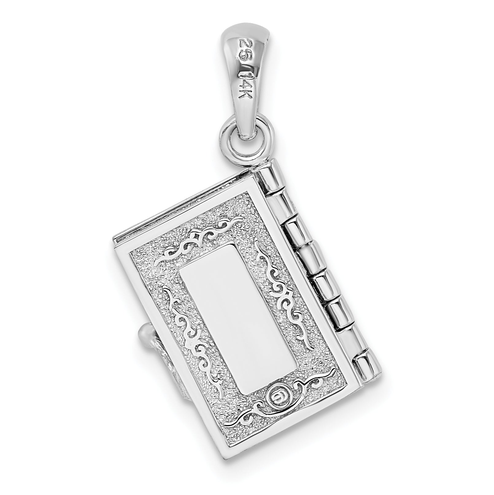 De-Ani Sterling Silver Rhodium-Plated 3D Lords Prayer Holy Bible with 14k Pendant