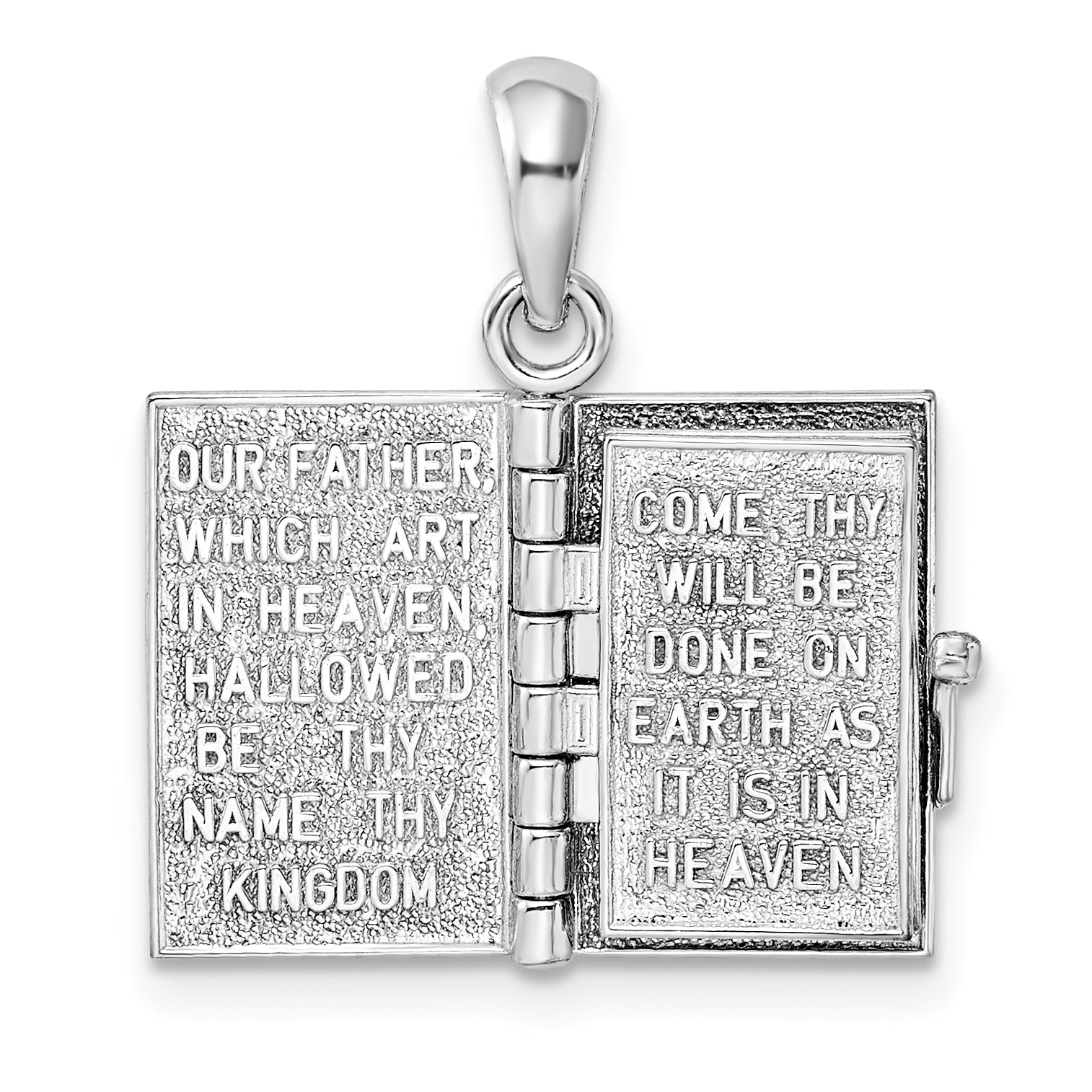 De-Ani Sterling Silver Rhodium-Plated 3D Lords Prayer Holy Bible with 14k Pendant