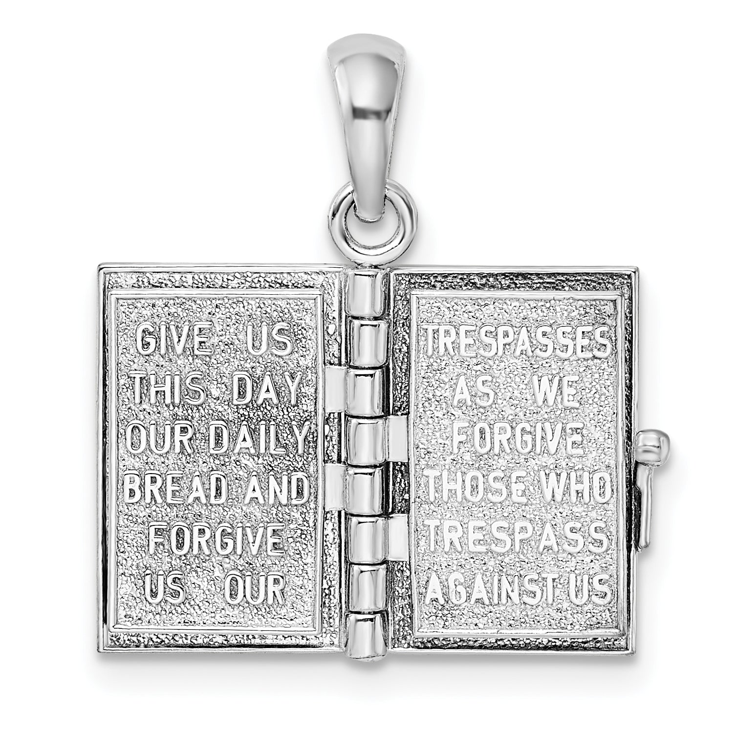 De-Ani Sterling Silver Rhodium-Plated 3D Lords Prayer Holy Bible with 14k Pendant