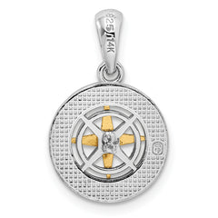 De-Ani Sterling Silver Rhodium-Plated Polished Mini Compass with 14k Needle Pendant