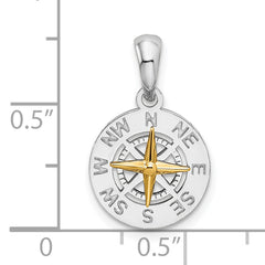 De-Ani Sterling Silver Rhodium-Plated Polished Mini Compass with 14k Needle Pendant