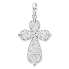 De-Ani Sterling Silver Rhodium-Plated Diamond-Cut Rounded Cross with 14k Accent Pendant