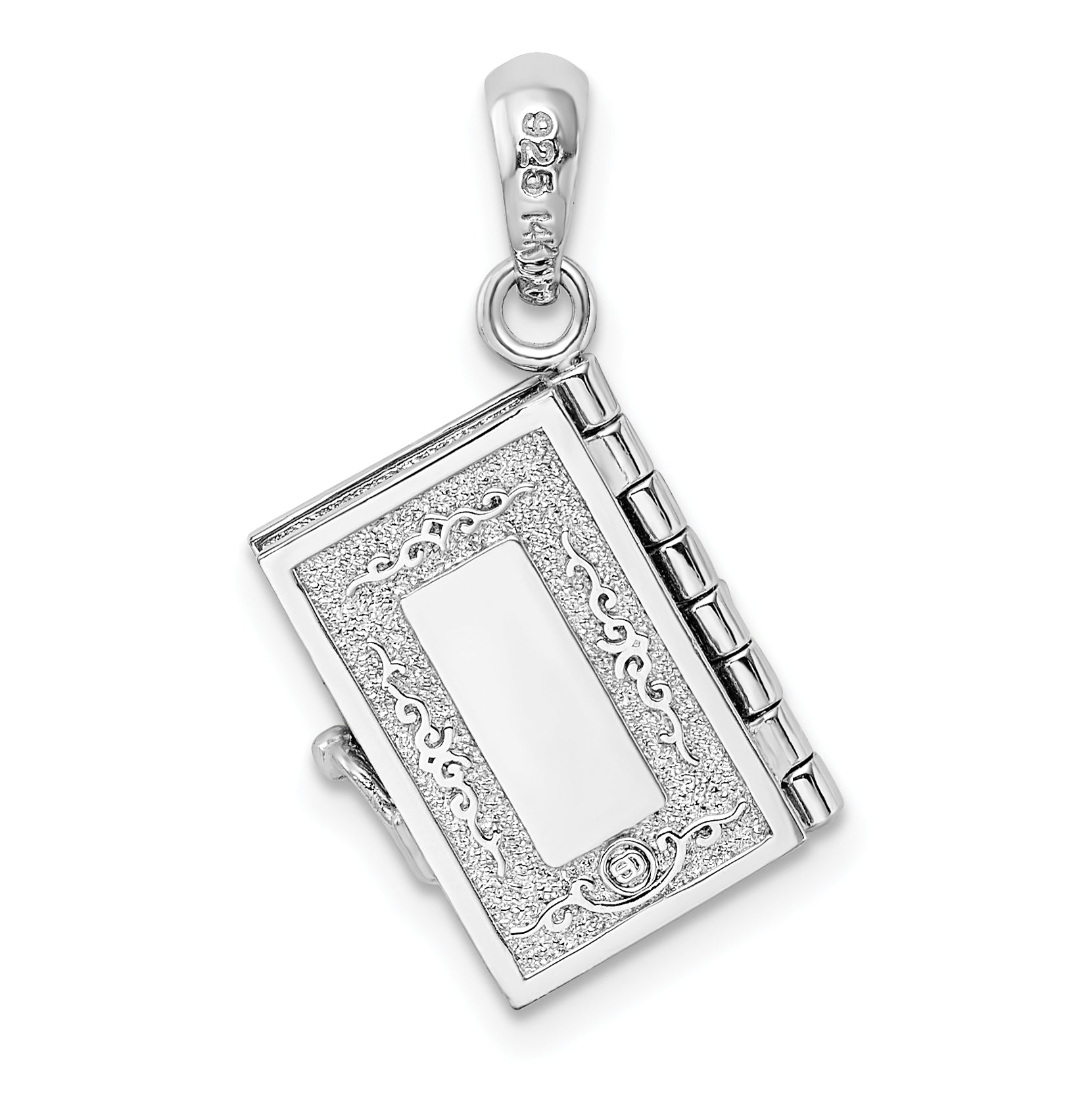 De-Ani Sterling Silver Rhodium-Plated Polished 3D Lords Prayer Holy Bible Pendant