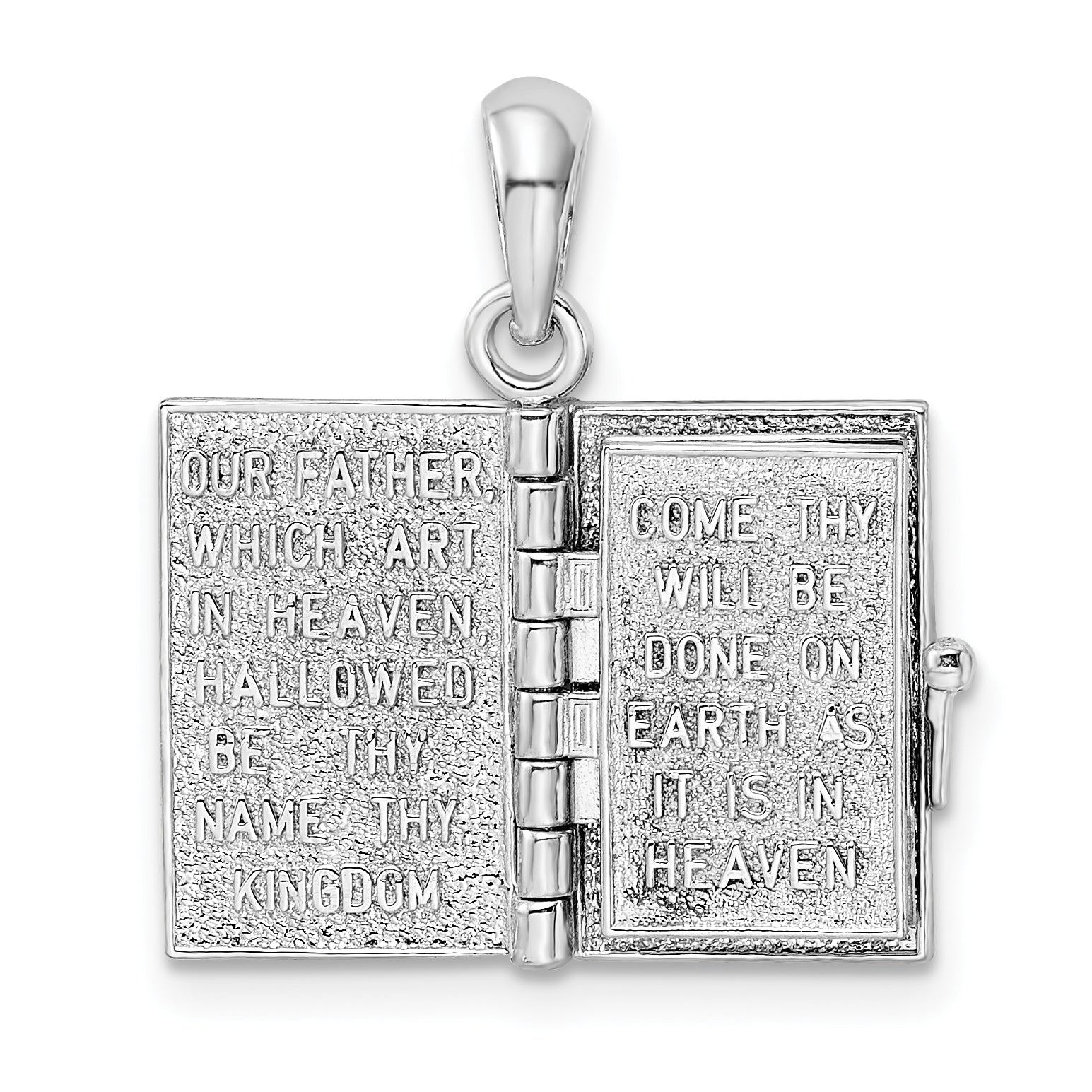 De-Ani Sterling Silver Rhodium-Plated Polished 3D Lords Prayer Holy Bible Pendant