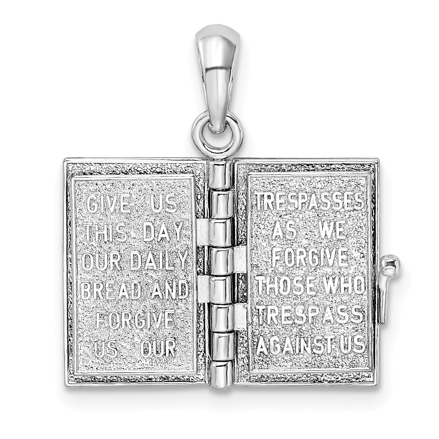 De-Ani Sterling Silver Rhodium-Plated Polished 3D Lords Prayer Holy Bible Pendant