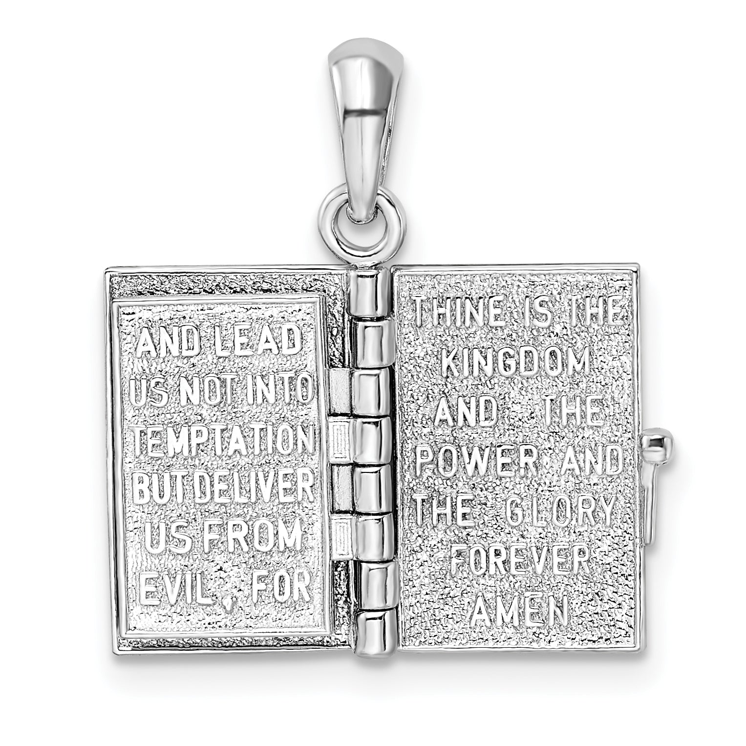 De-Ani Sterling Silver Rhodium-Plated Polished 3D Lords Prayer Holy Bible Pendant